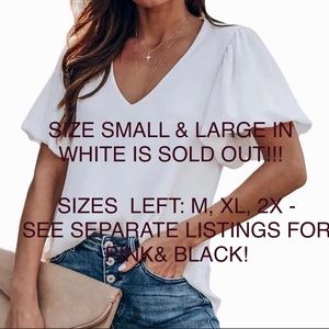 ADORABLE puffy short sleeve, white V-neck blouse